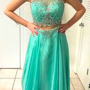 2 Piece Mint Green Prom Dress.